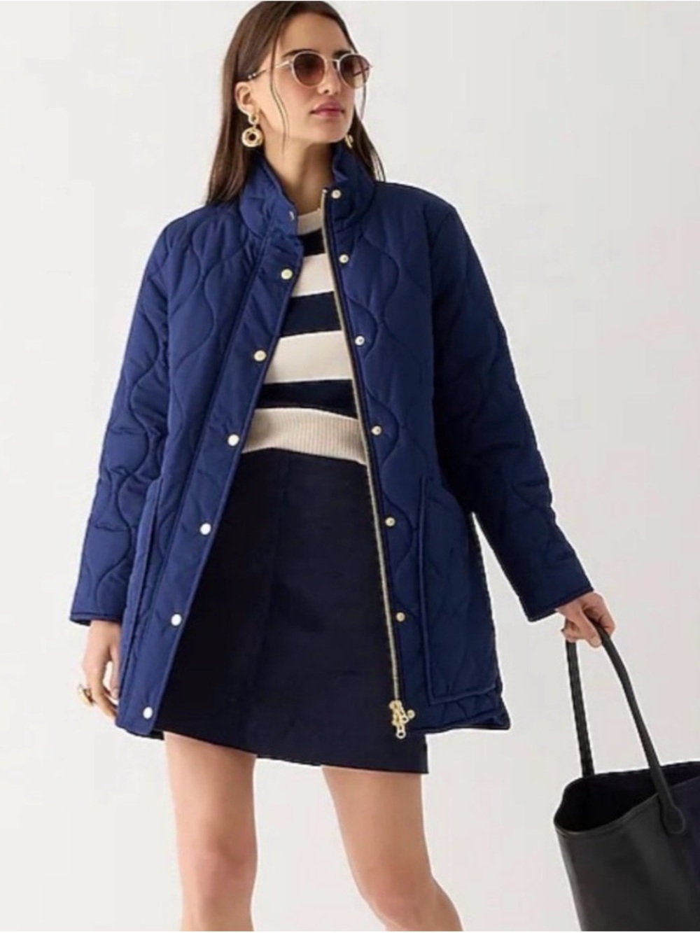 J. Crew Womens Tall Quilted Puffer Coat Navy Blue
Size L